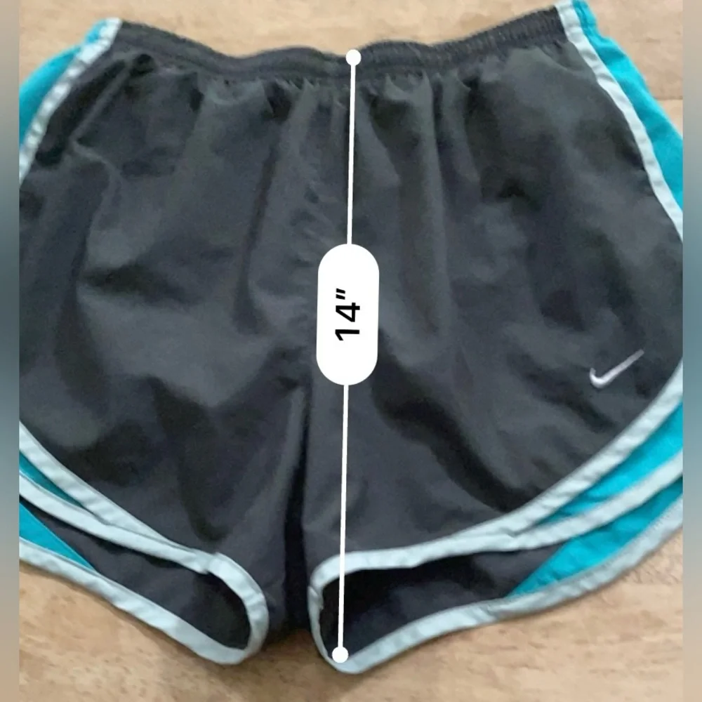 Nike Dri Fit Tempo Women’s Sz M Dk Gray/Teal Lined Running Shorts‎